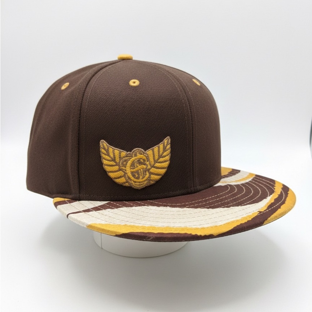 Elm Company Brown and Yellow Men’s Fitted Baseball Hat with Winged Logo Cap